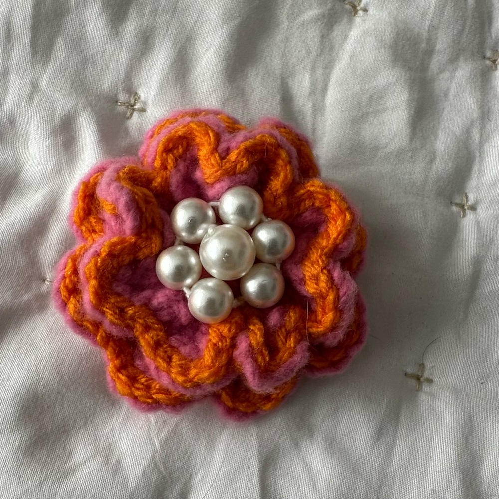 Handcrafted Pink and Orange Crochet Flower Brooch